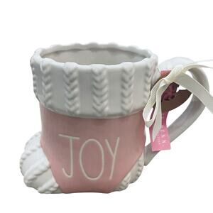 Rae Dunn JOY Christmas Stocking Mug Holiday Pink & White 18oz New